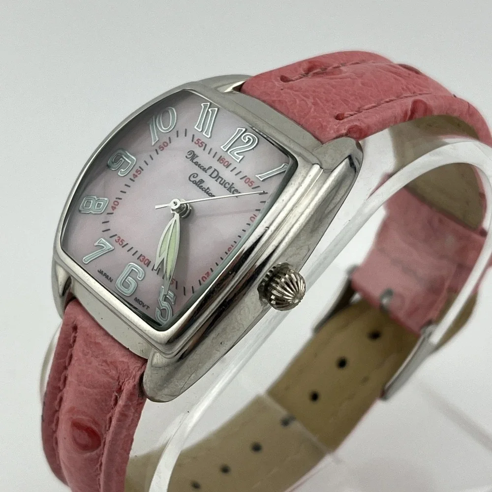 Marcel Drucker Collection Watch 32mm Case Pink MOP Dial Leather Band New Battery